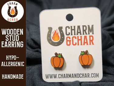 Pumpkin Wood Stud Earrings - Autumn Fashion Earring - Stud Earring - Charm and Char